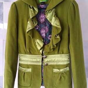 Tracy Poster Green Blazer Small Ruffle womens